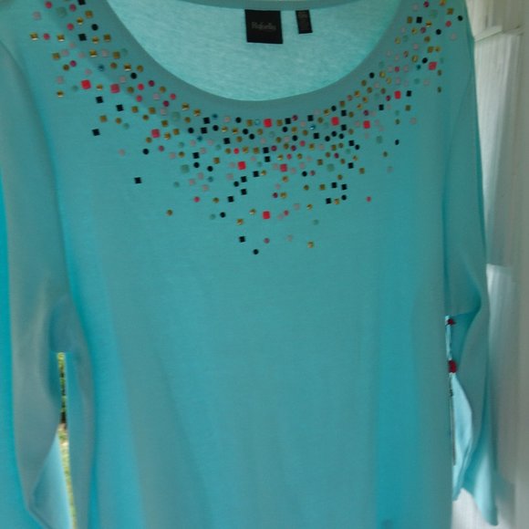 Women's Aqua Sweater/Top 3/4 Sleeves Beading NWT - Picture 4 of 8